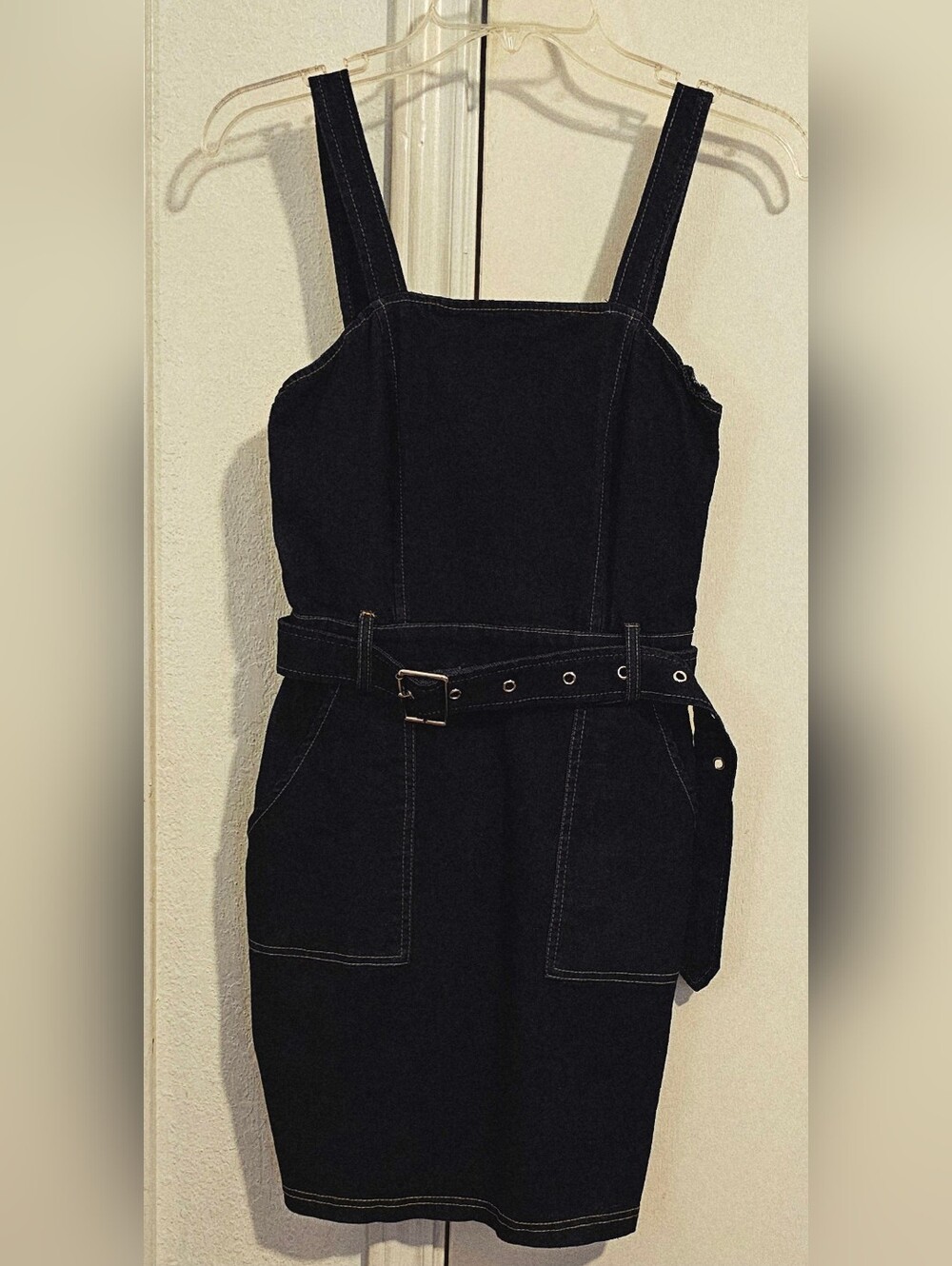 Women’s Dark Indigo Denim Pinafore Dress with Belt